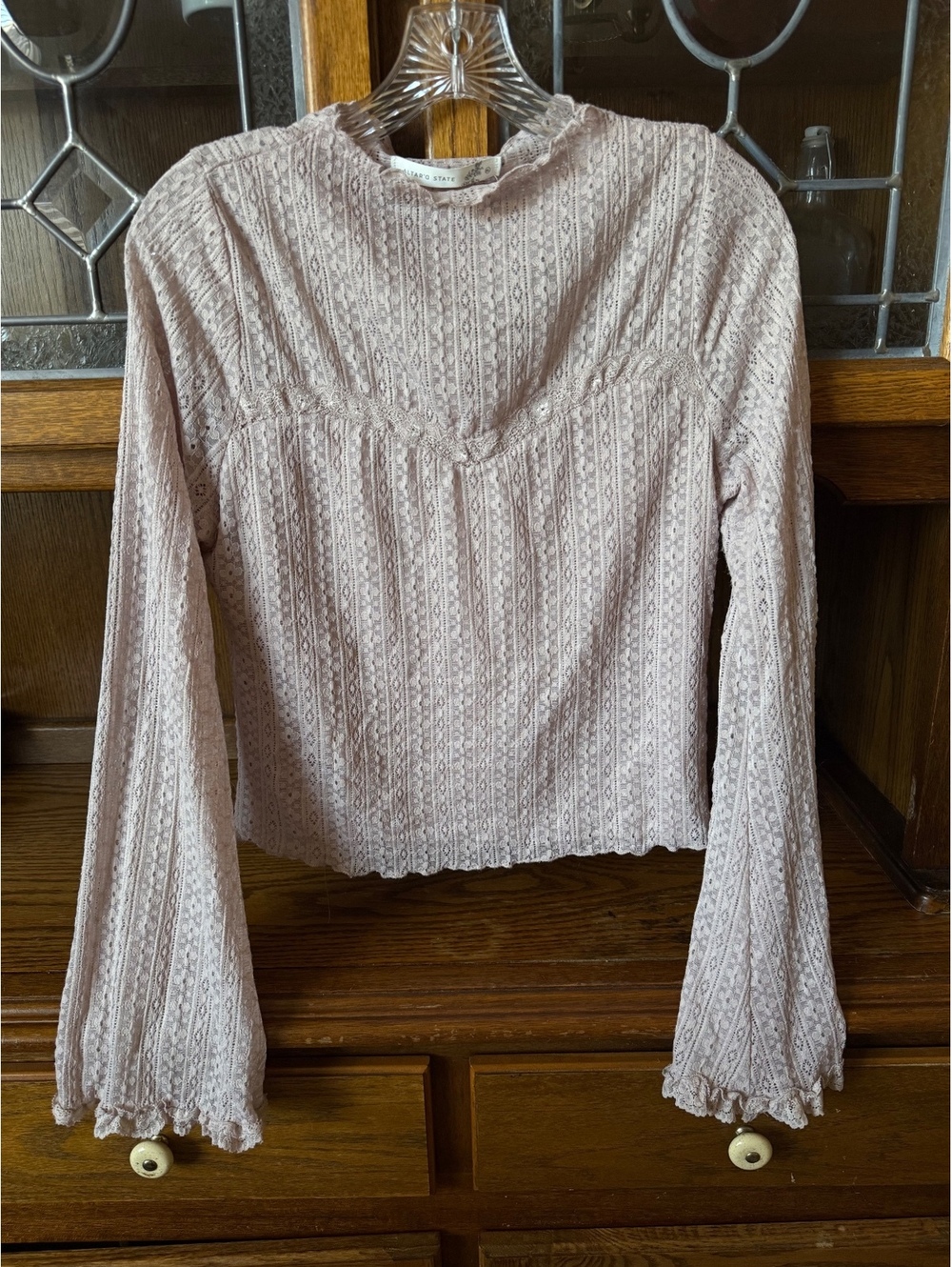Altar’d State Dusty Pink Lace Bell Sleeve Top Size XL
